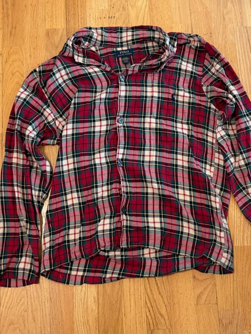 Polo Ralph Lauren Men's XL Red Green Plaid Flannel Long Sleeve Button-Up Pockets